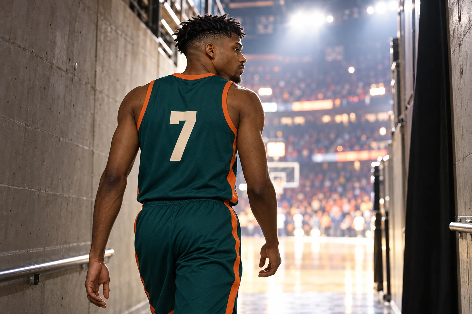 Kai walking out of the players' tunnel into the arena