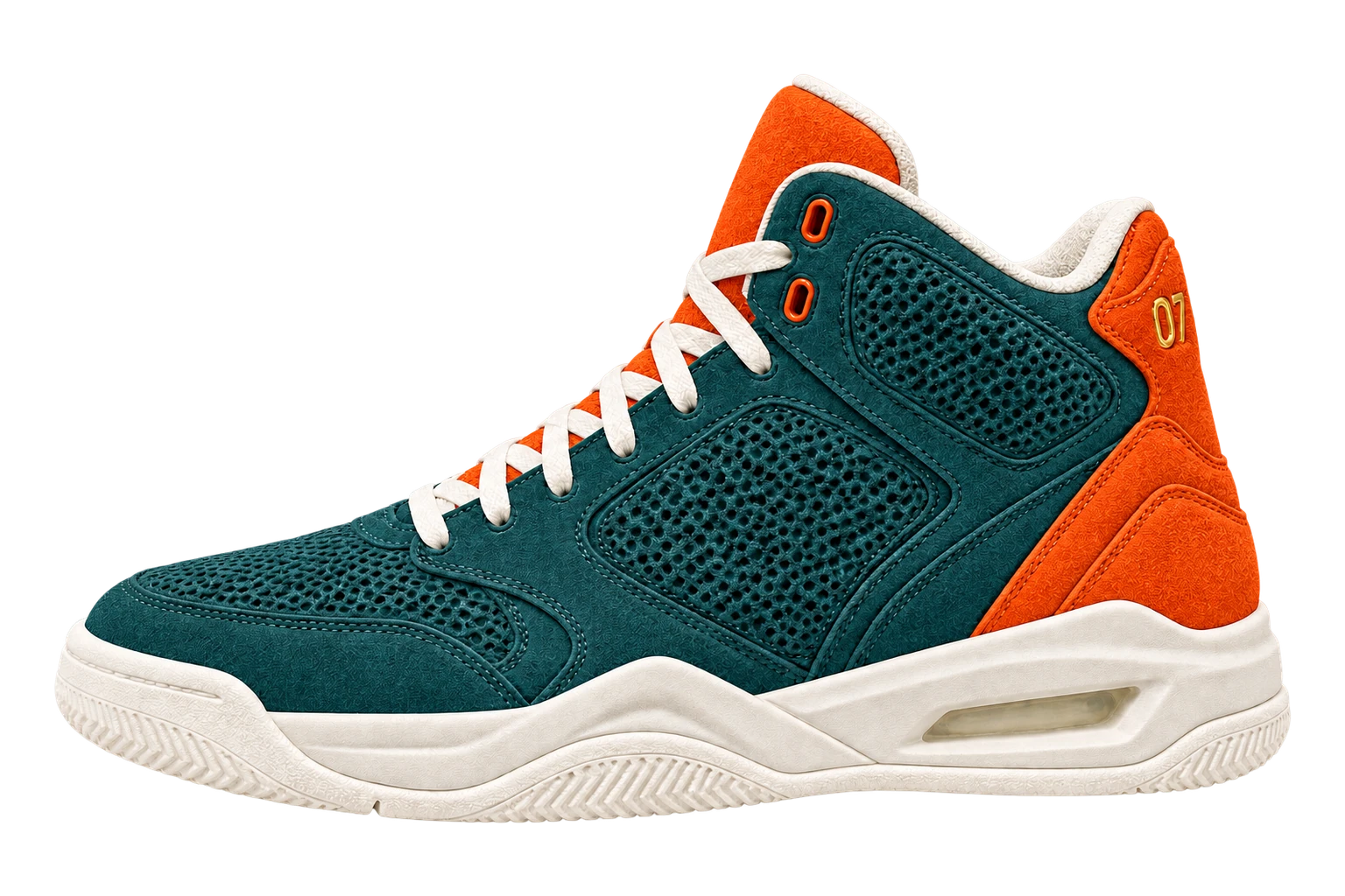 The K07 high-top in deep teal and court orange