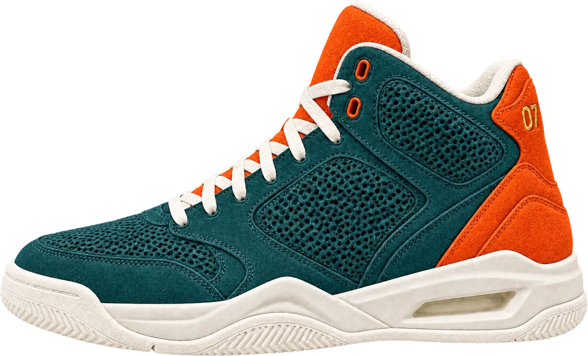 The K07 high-top in deep teal and court orange