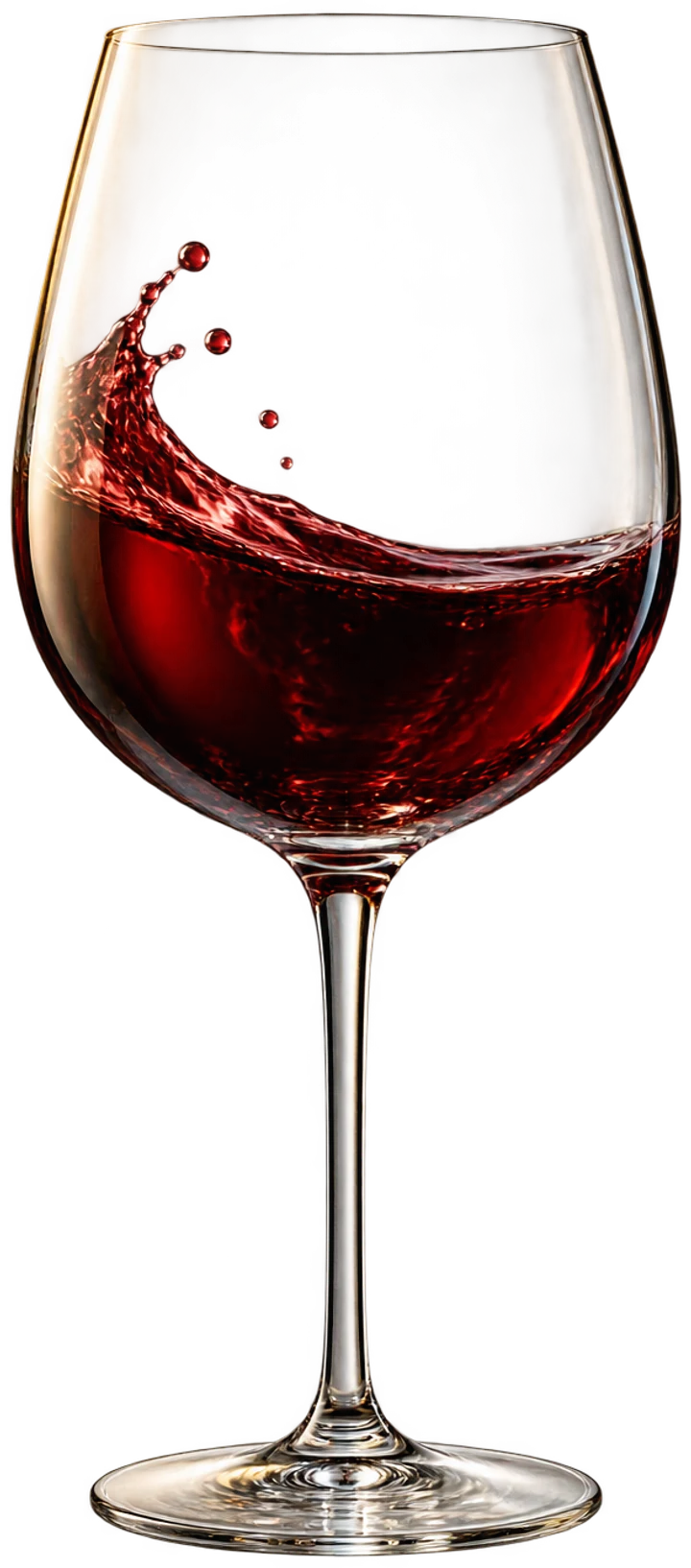 A glass of red wine, swirled.